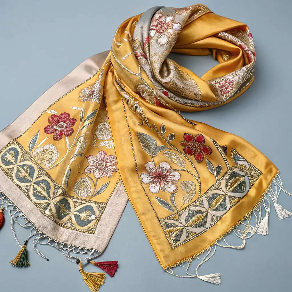 Embroidered Silk Scarf