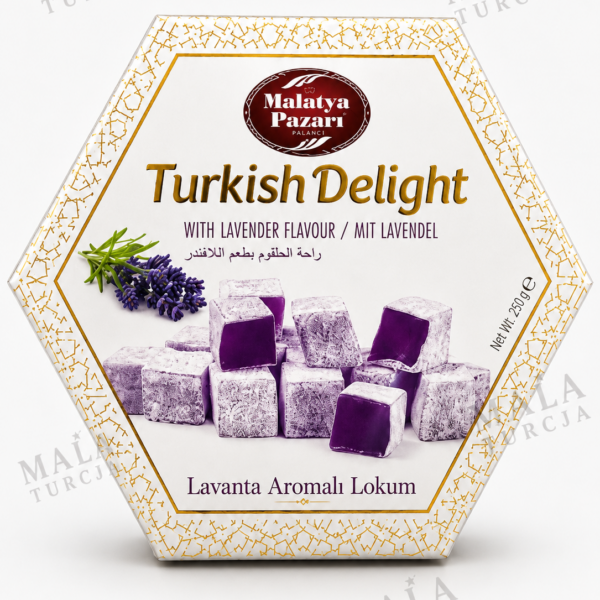 Malatya Pazarı Lokum Lawendowe (Lavender) 250 g – Turkish Delight z Turcji
