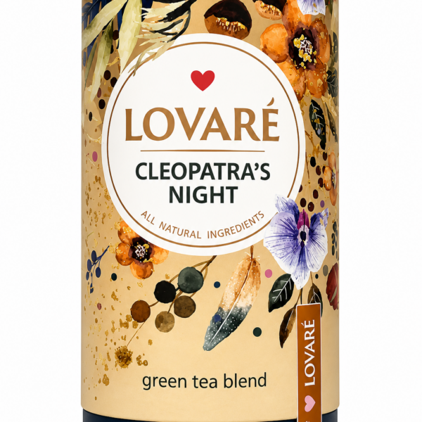 LOVARÉ Cleopatra's Night – Zielona Herbata Premium z Egzotyczymi Owocami w Eleganckiej Puszce
