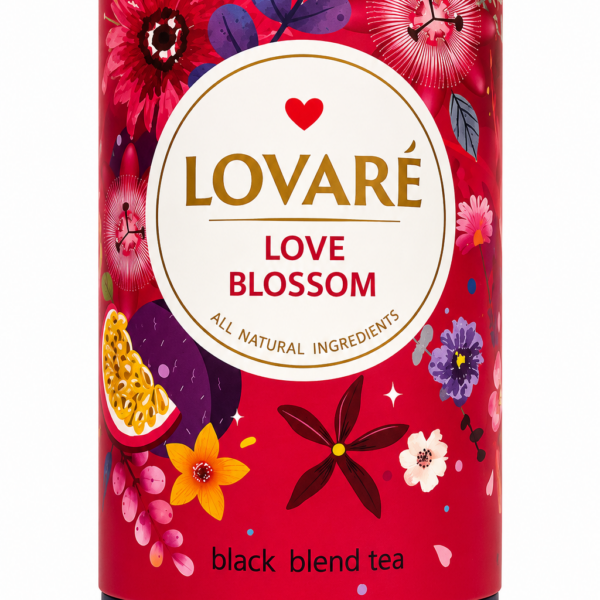 LOVARÉ Love Blossom – Premium Czarna Herbata z Owocowo-Kwiatową Kompozycją w Eleganckiej Puszce